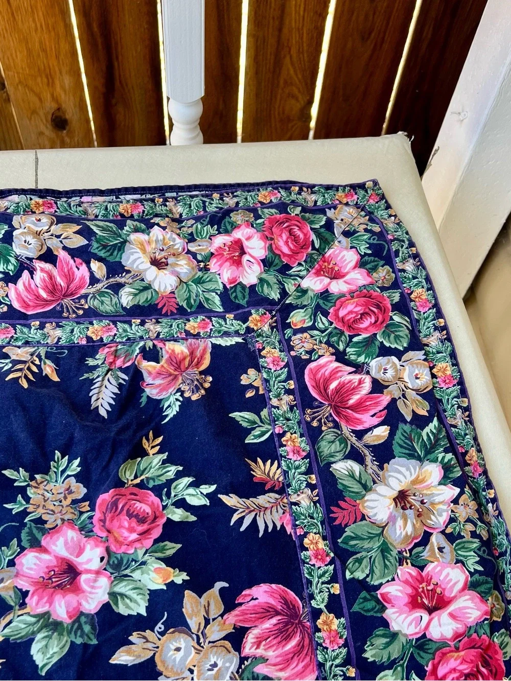 April Cornell Navy Tablecloth with Pink and Green Floral Print